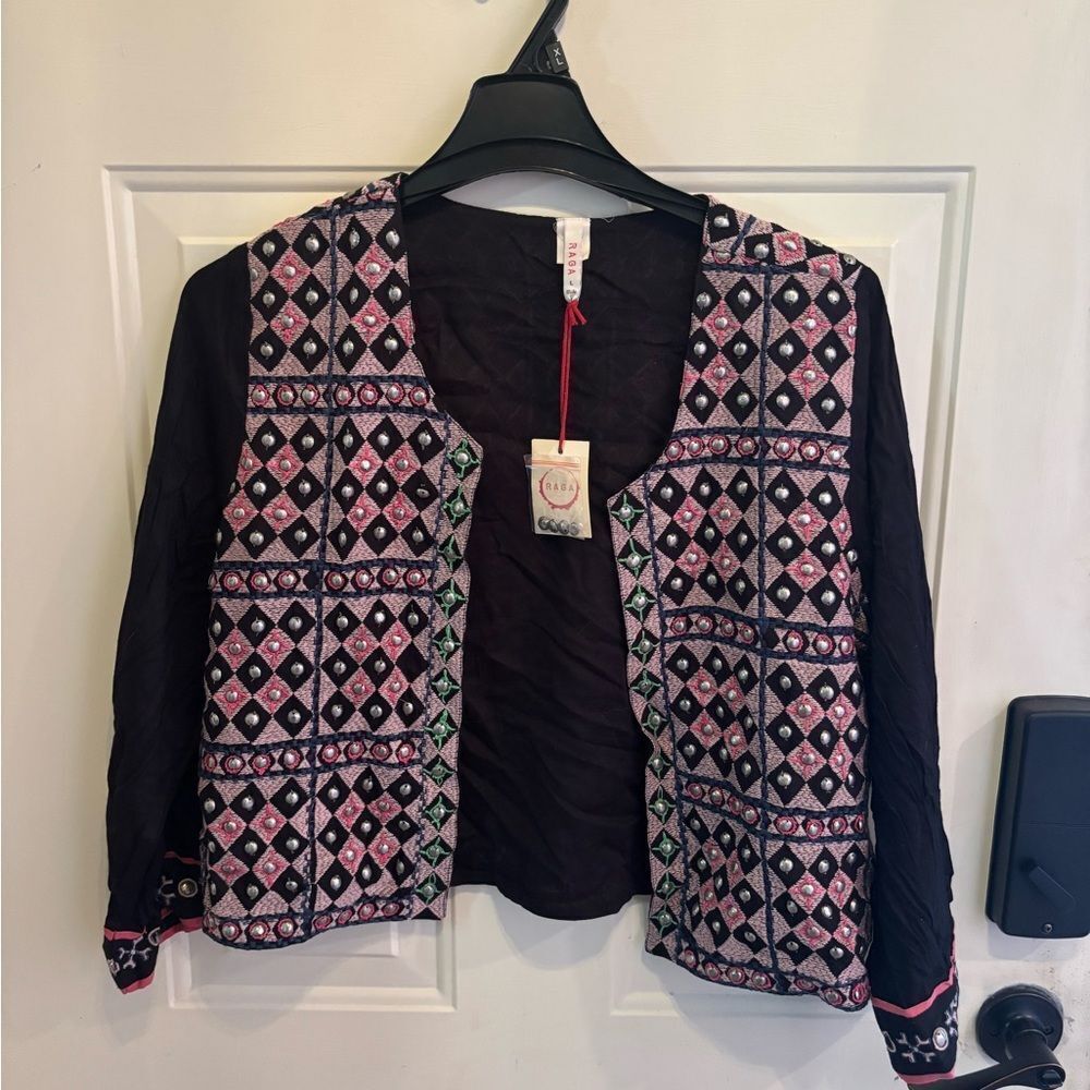 Anthropologie RAGA Pink and Black Embellished Jacket - Picture 3 of 5